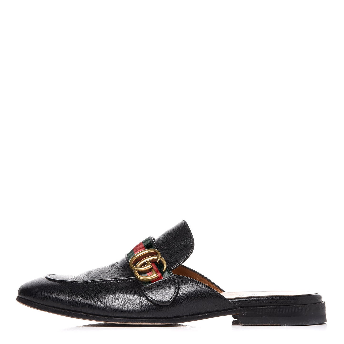 Goatskin Web GG Mens Princetown Slippers 7 Black