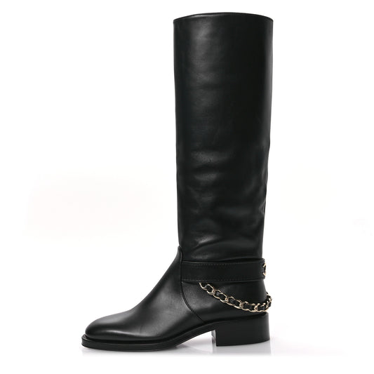 Calfskin Chain High Boots 37 Black