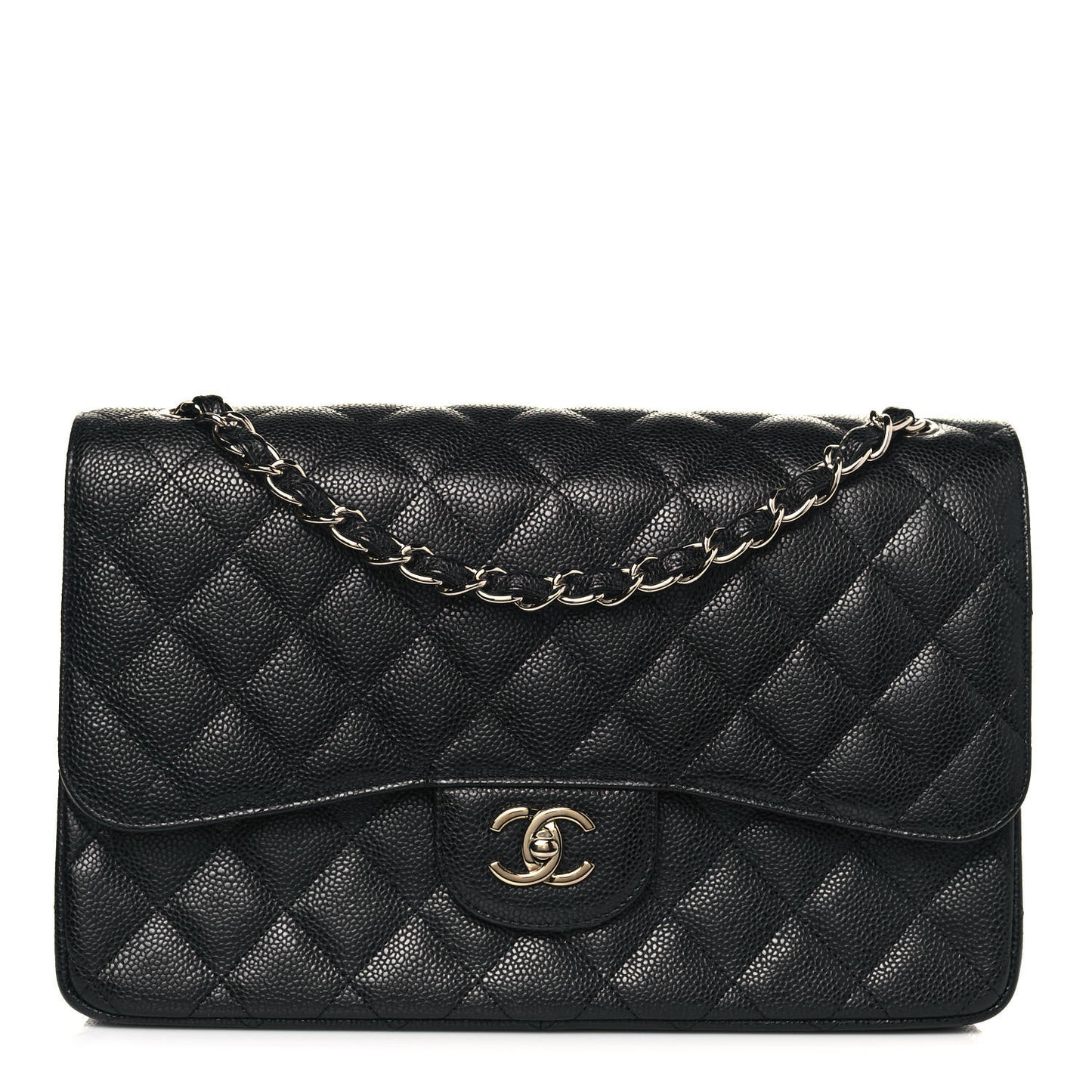Caviar Quilted Jumbo Double Flap Black