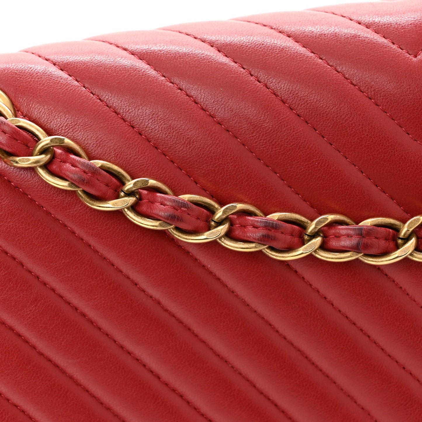 Lambskin Chevron Quilted Jumbo Double Flap Dark Red