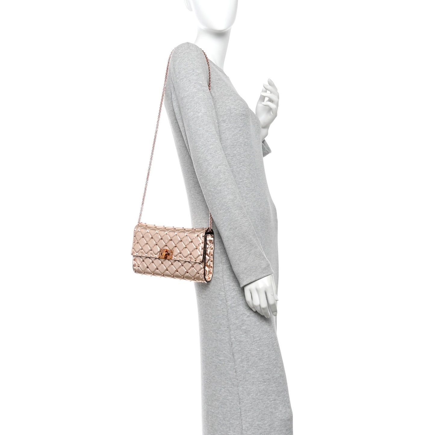 Metallic Lambskin Rockstud Spike Wallet on Chain Rame