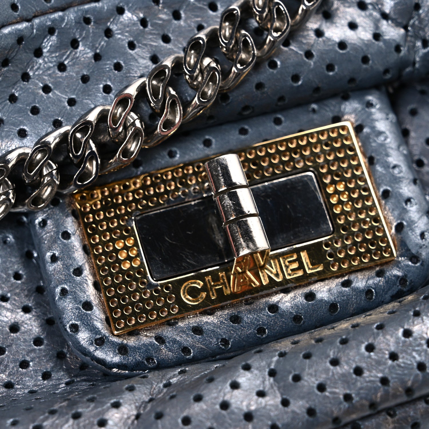 Chanel Metallic Crackled Calfskin Perforated Drill Flap Silver 11 of 11