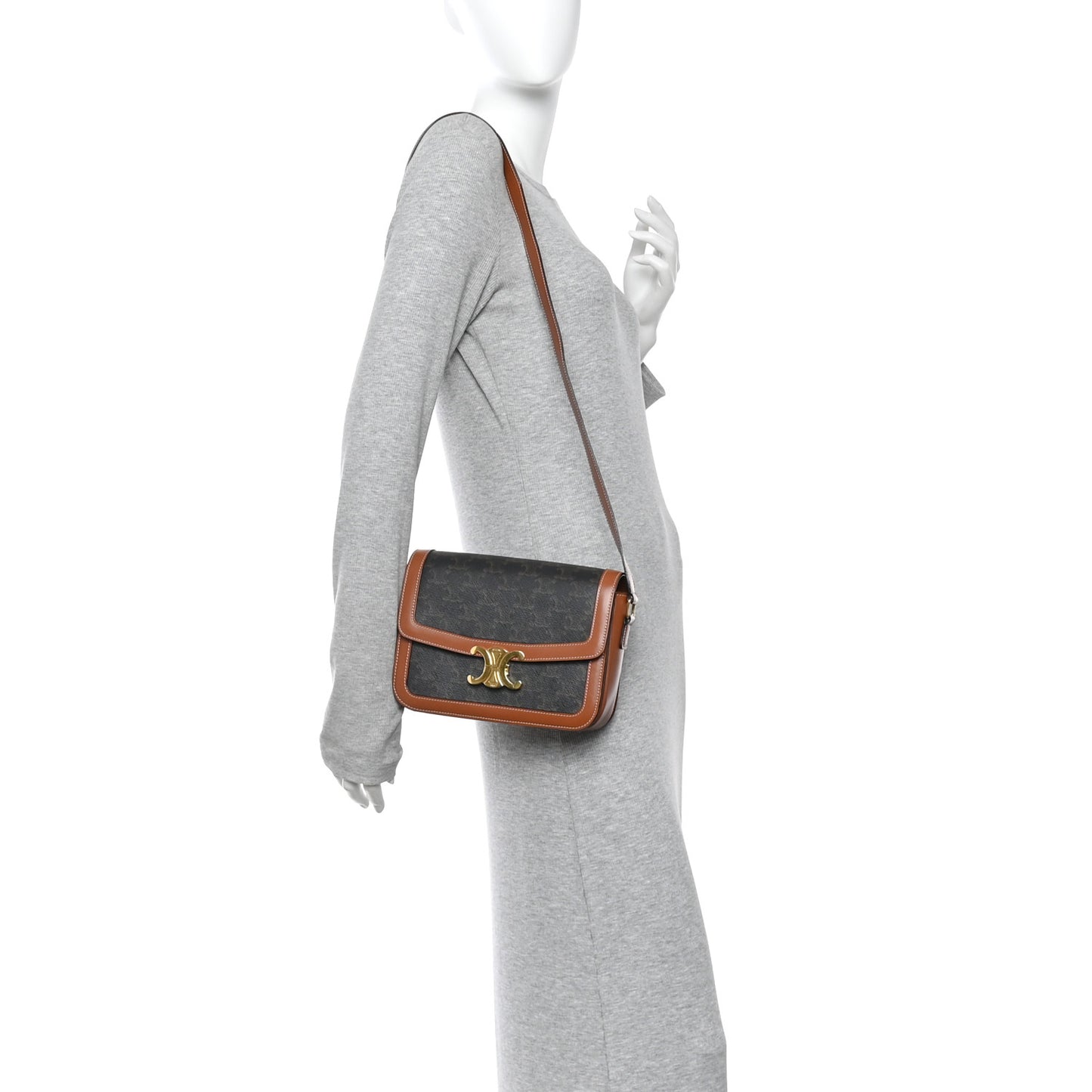 Triomphe Canvas Calfskin Medium Triomphe Bag Tan