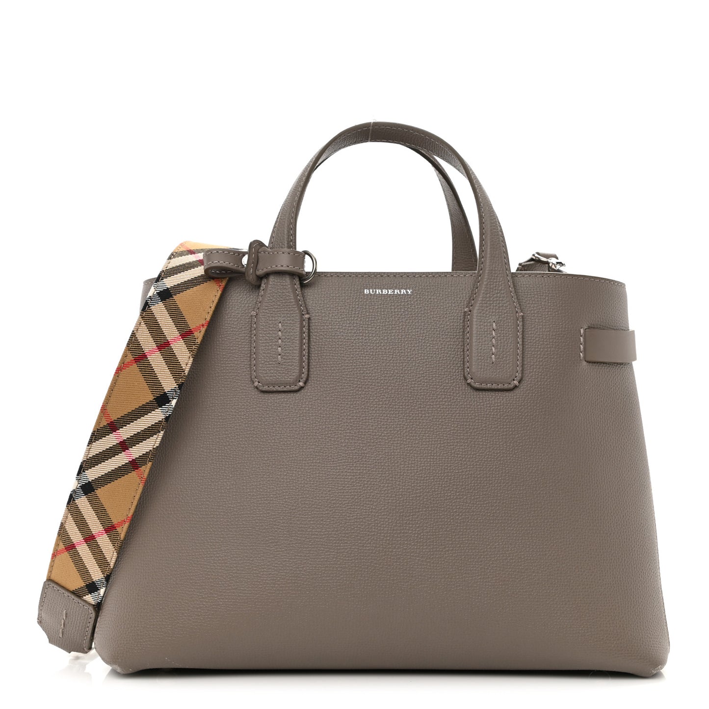 Derby Calfskin House Check Medium Banner Tote Thistle Grey