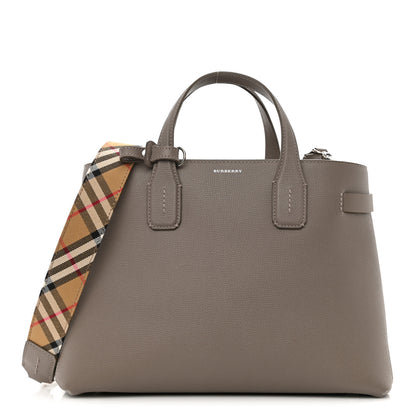 Burberry Derby Calfskin House Check Medium Banner Tote Thistle Grey 1 of 12