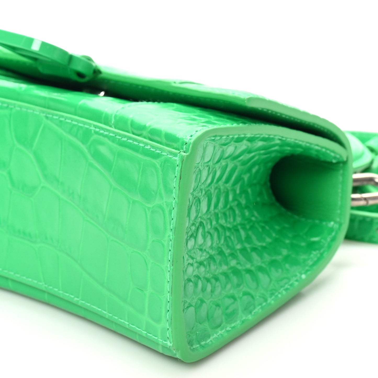 Shiny Calfskin Crocodile Embossed Hourglass Top Handle Bag XS Vivid Green