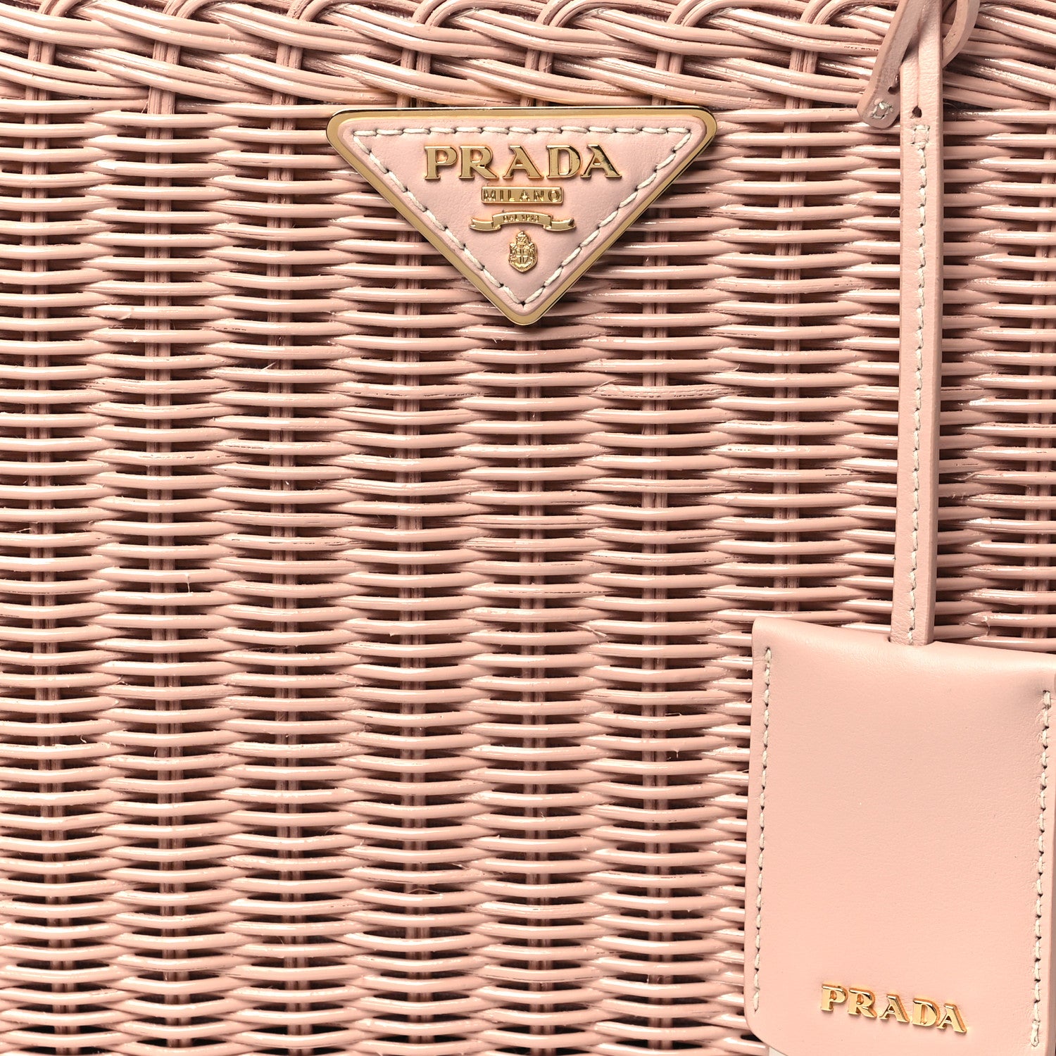 Prada Wicker Canvas Shoulder Bag Pesca 8 of 10
