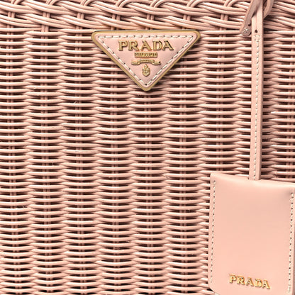 Prada Wicker Canvas Shoulder Bag Pesca 8 of 10