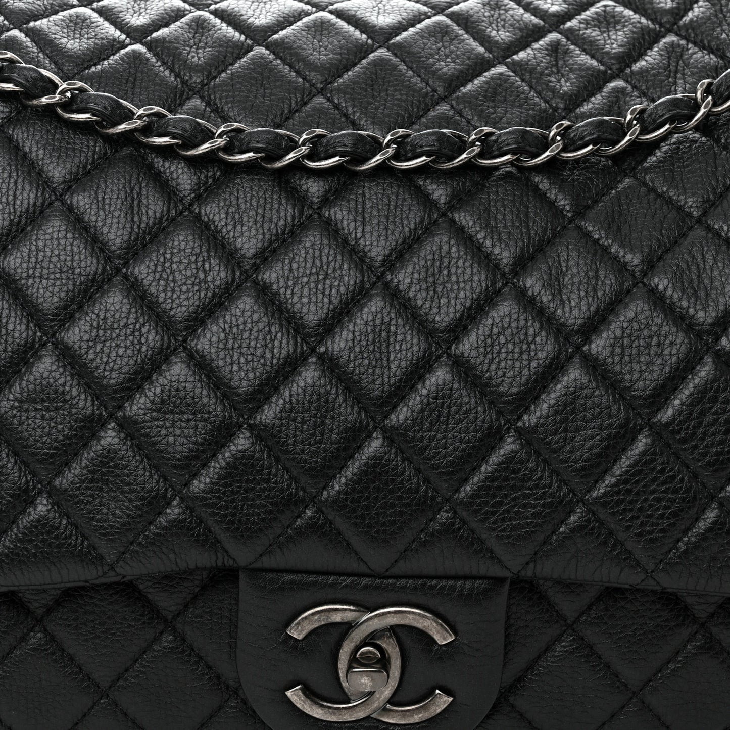 Calfskin Quilted XXL Travel Flap Bag Black