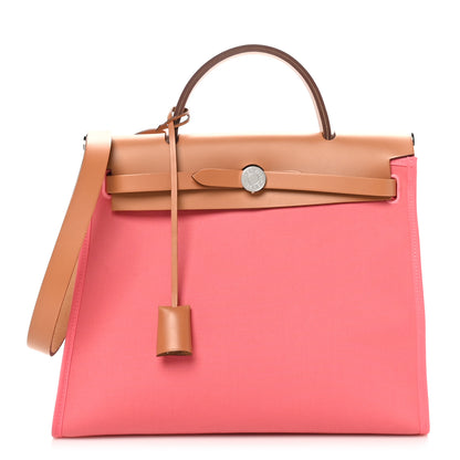 Hermes Vache Hunter Toile Herbag Zip 31 PM Rose Azalee Natural 1 of 11