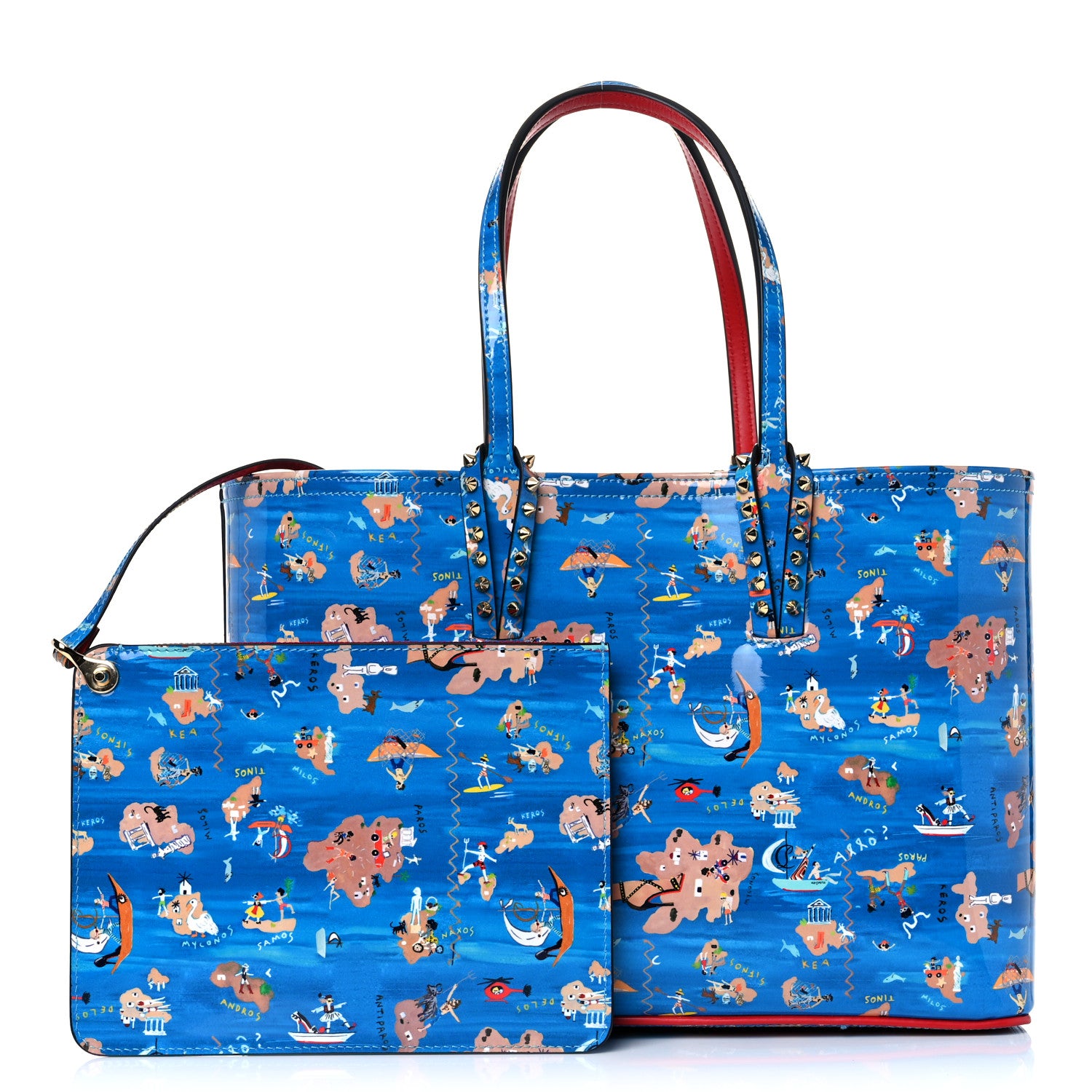 Christian Louboutin Patent Calfskin Small Greekaba Cabata Tote Blue 1 of 12