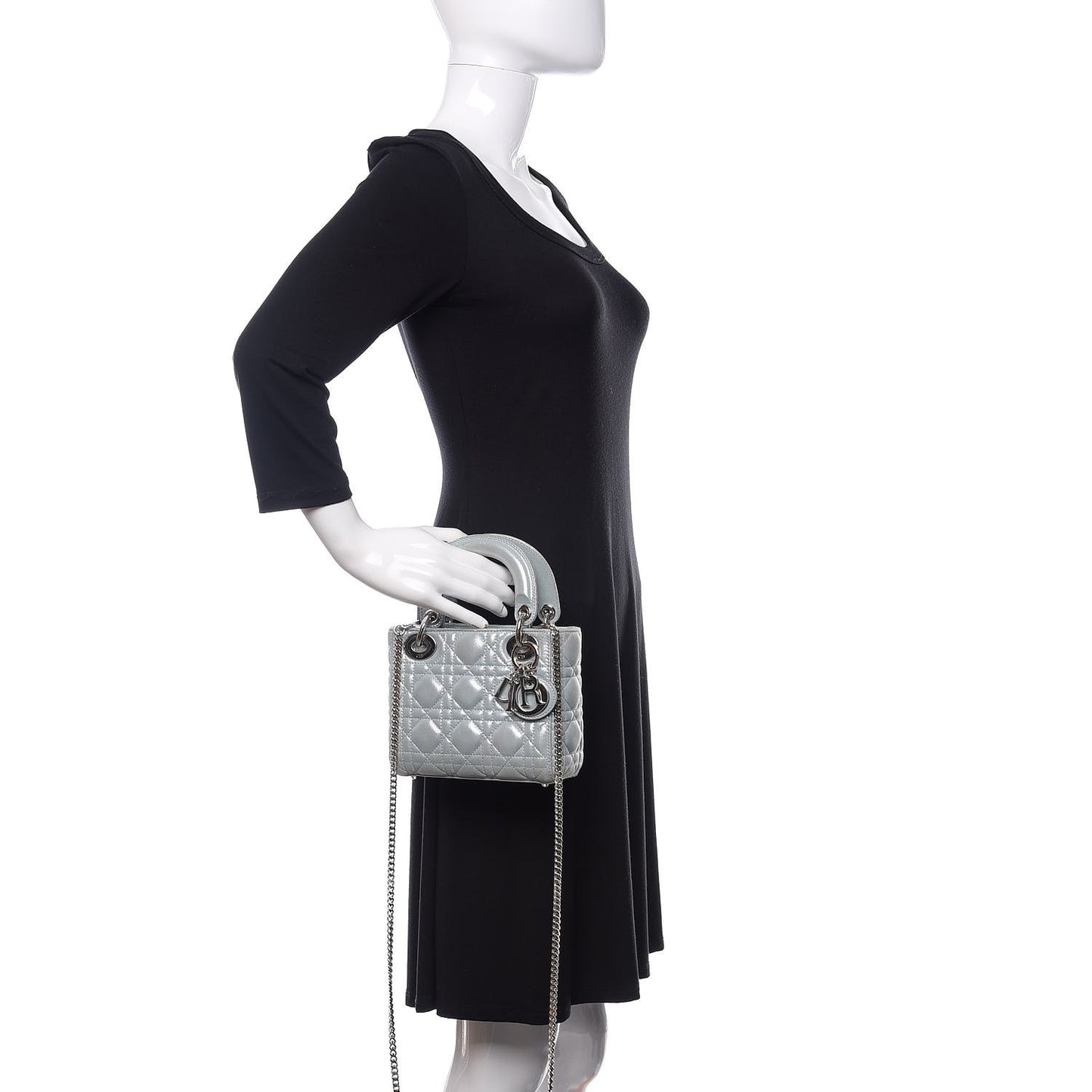 Metallic Nubuck Cannage Mini Lady Dior Light Blue