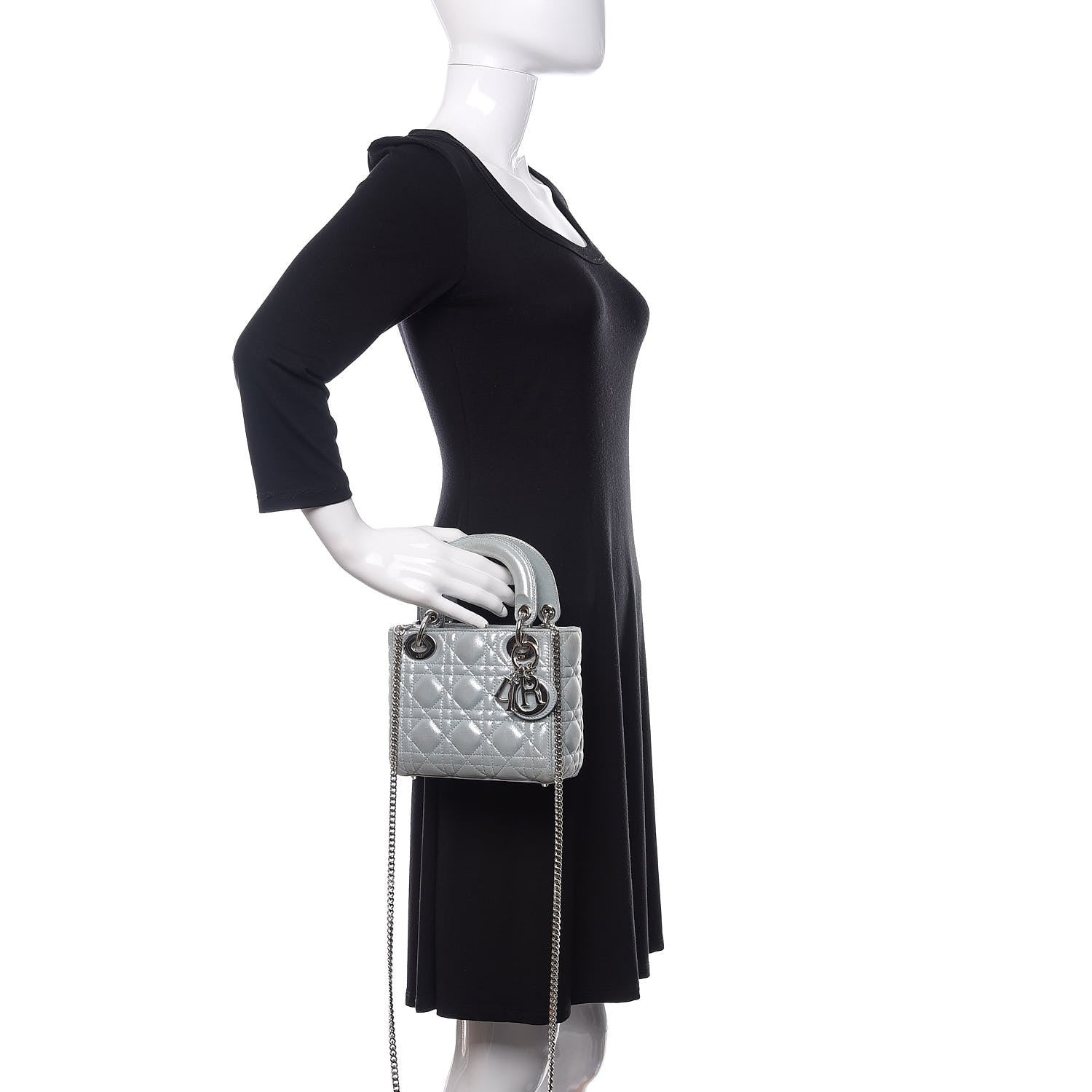 Christian Dior Metallic Nubuck Cannage Mini Lady Dior Light Blue 3 of 12