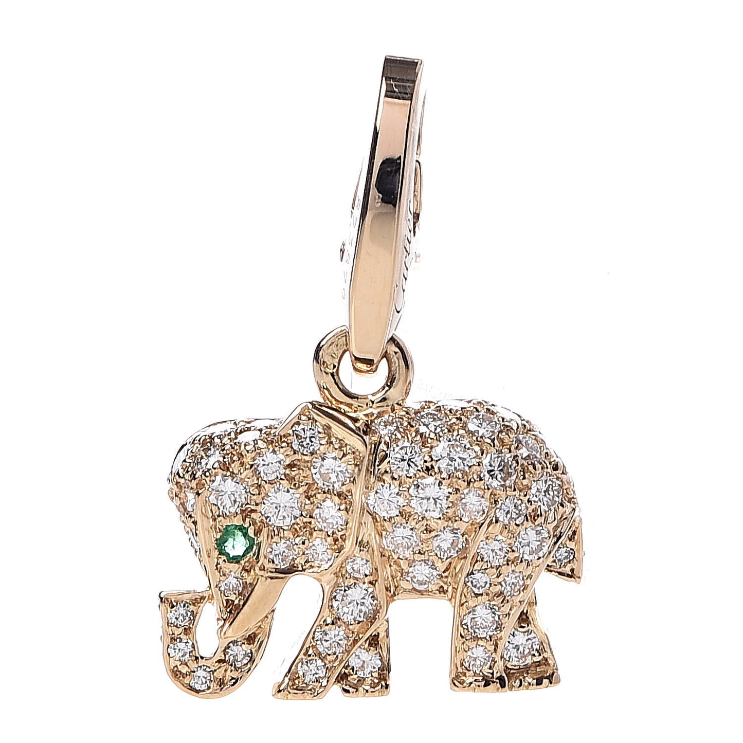 18K Yellow Gold Diamond Emerald Elephant Charm