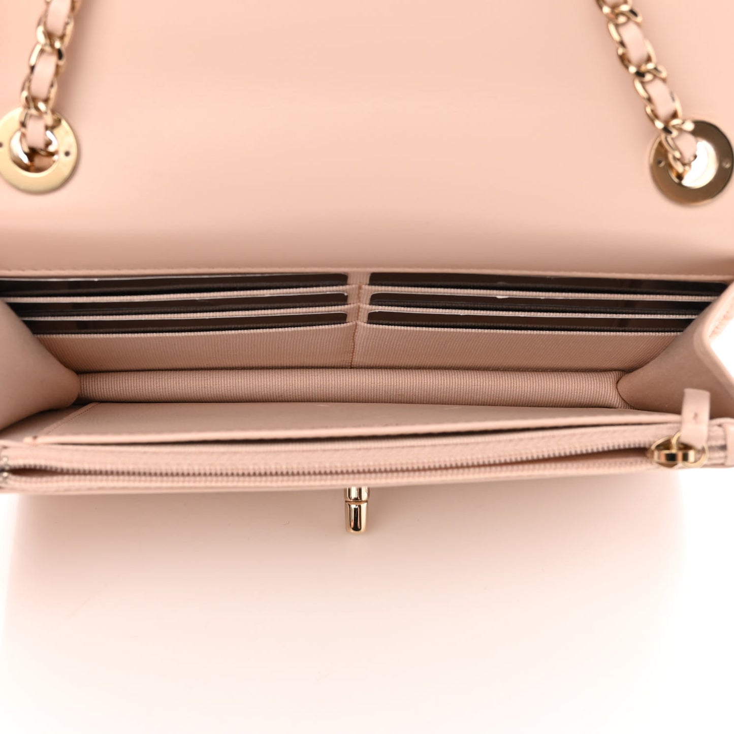 Lambskin Quilted Trendy CC Wallet On Chain WOC Light Beige
