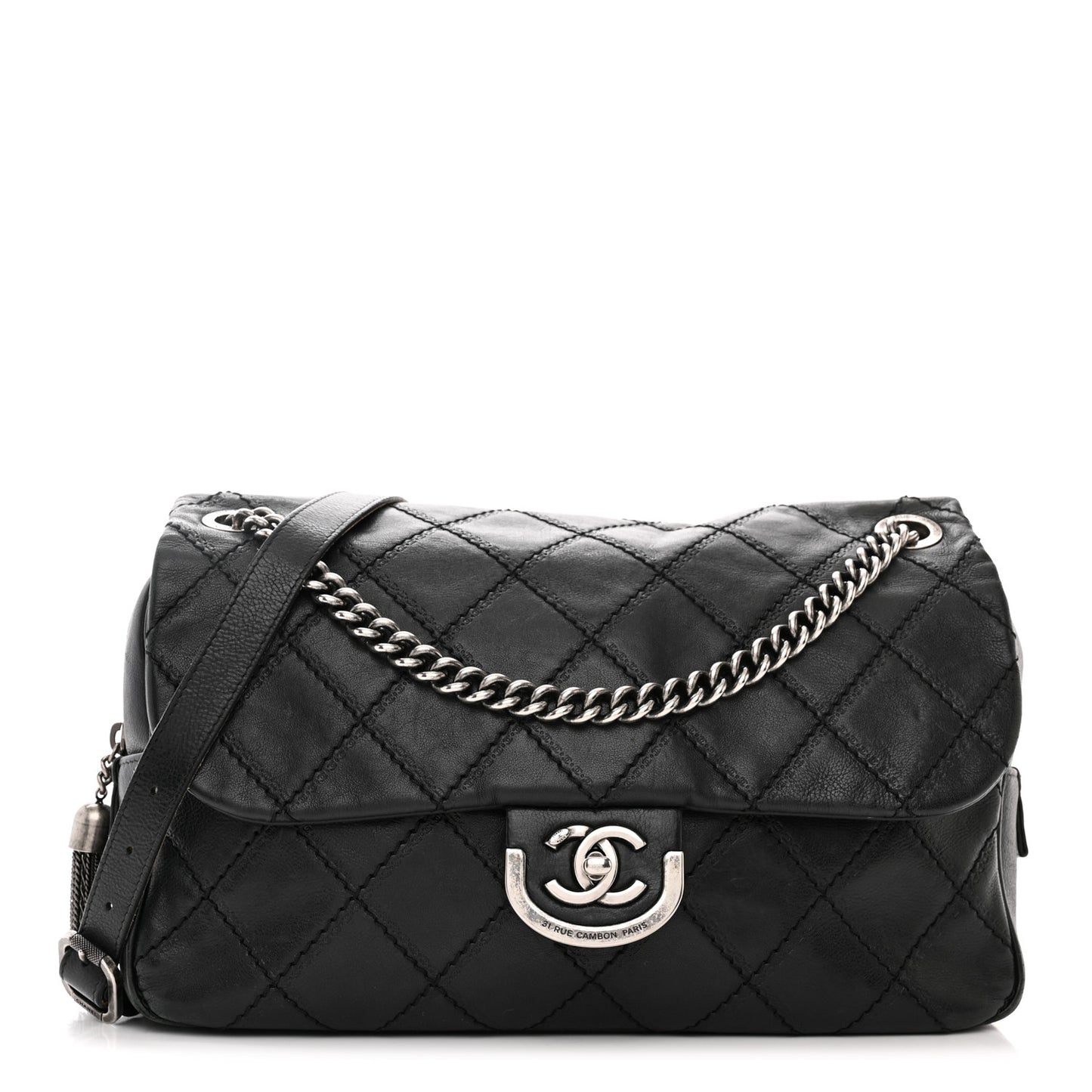 Calfskin Quilted Jumbo Coco Sporran Flap Black