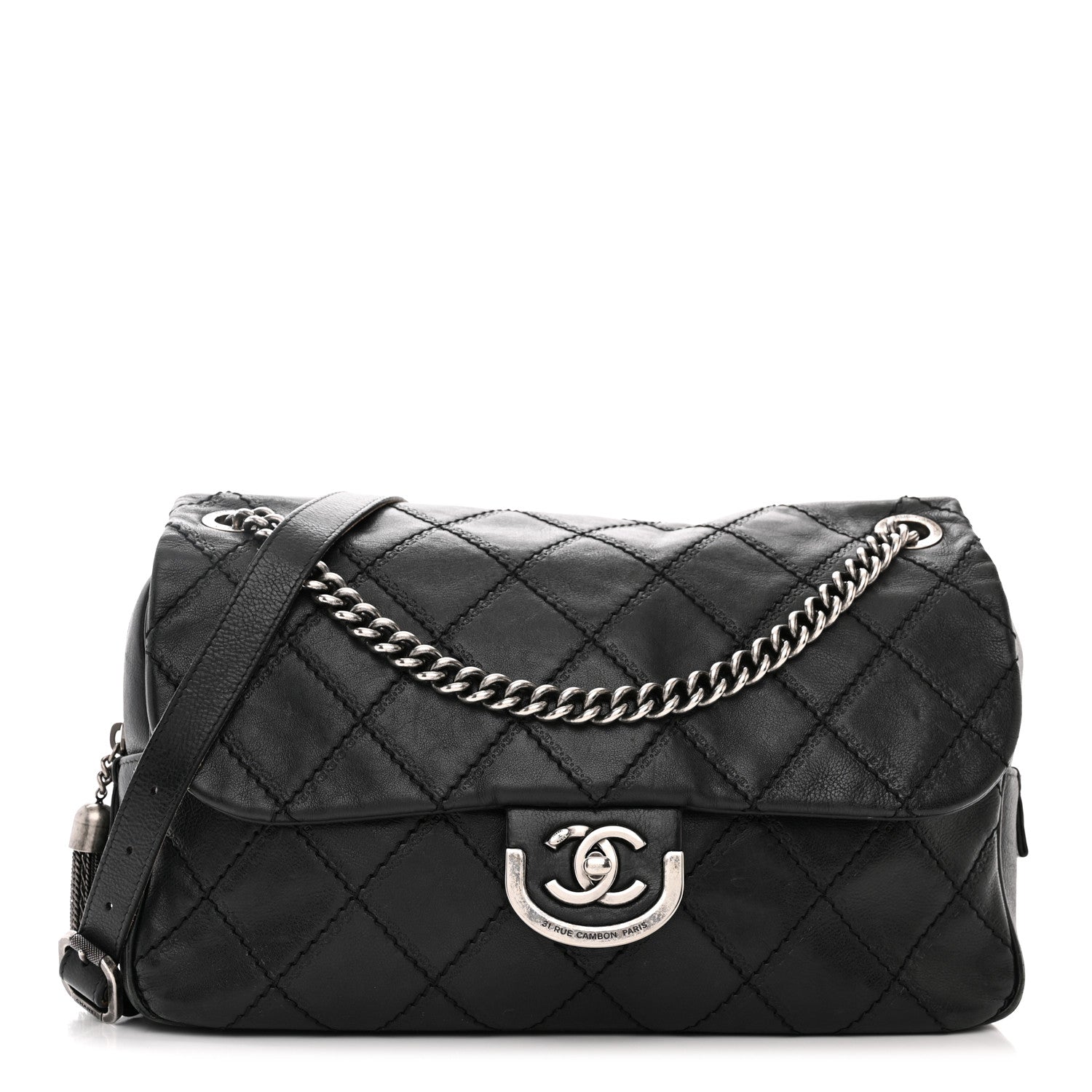Chanel Calfskin Quilted Jumbo Coco Sporran Flap Black 1 of 11