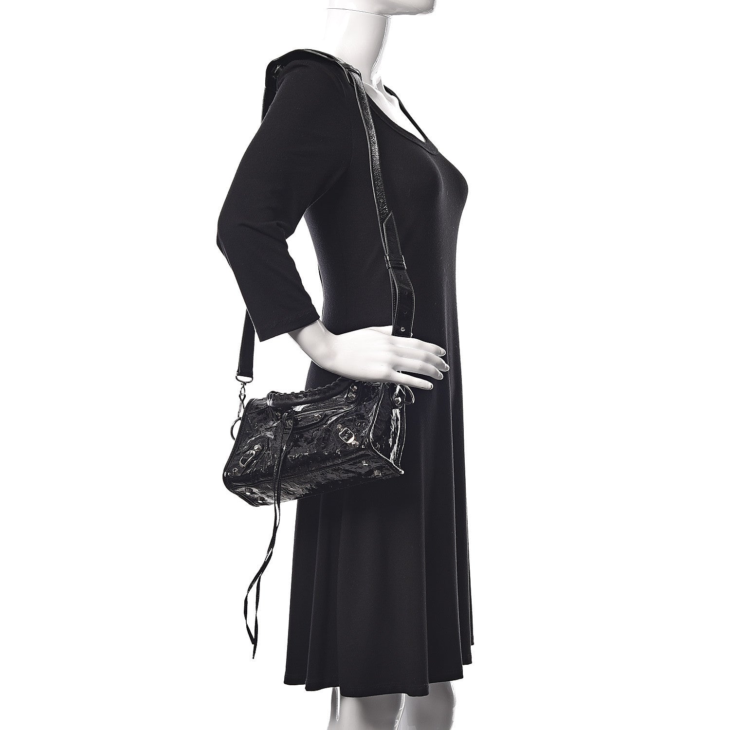 Balenciaga Patent Ostrich Classic Silver Hardware Mini City Black 2 of 10