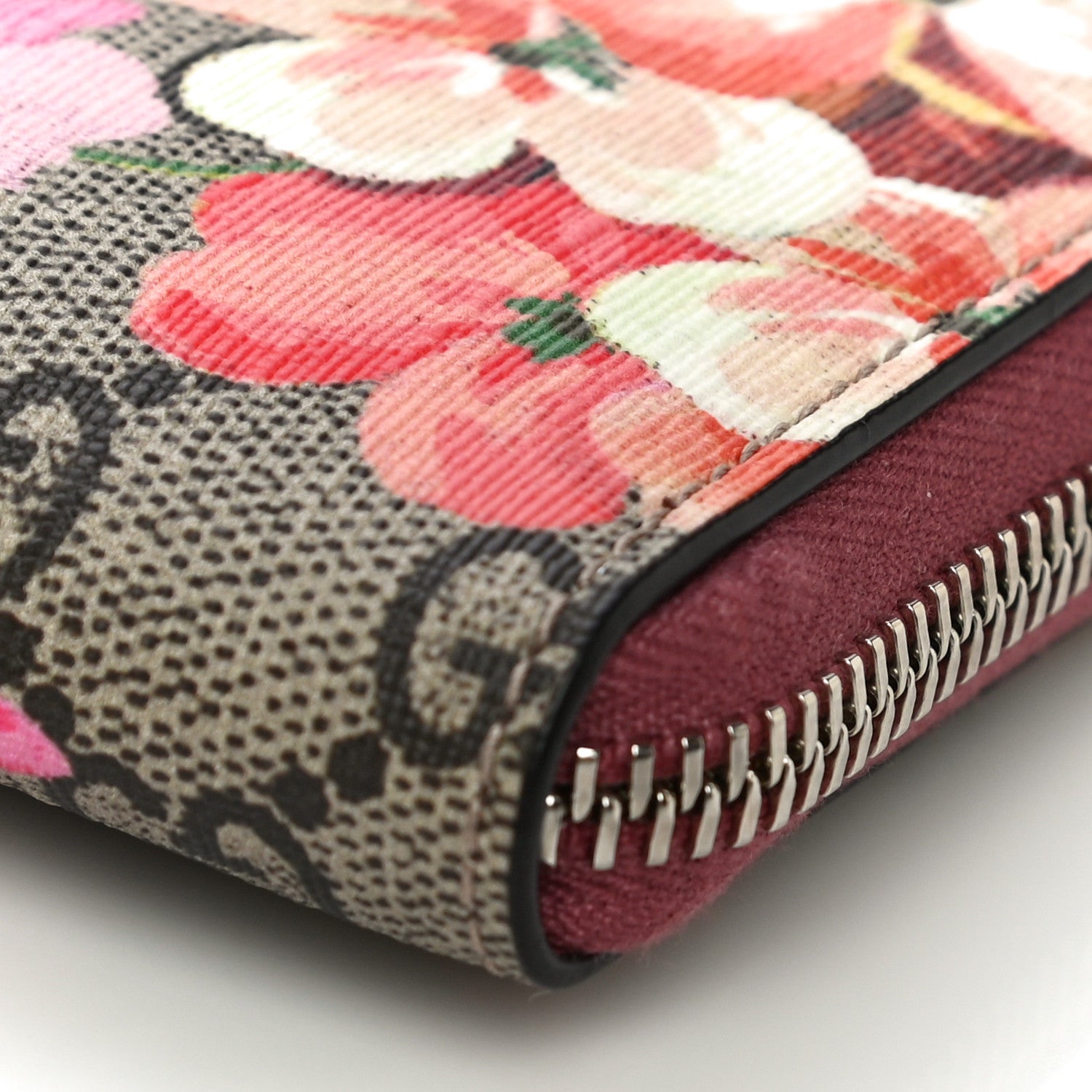 Gucci GG Supreme Monogram Blooms Zip Around Card Case Wallet Beige Multicolor Dry Rose 9 of 10