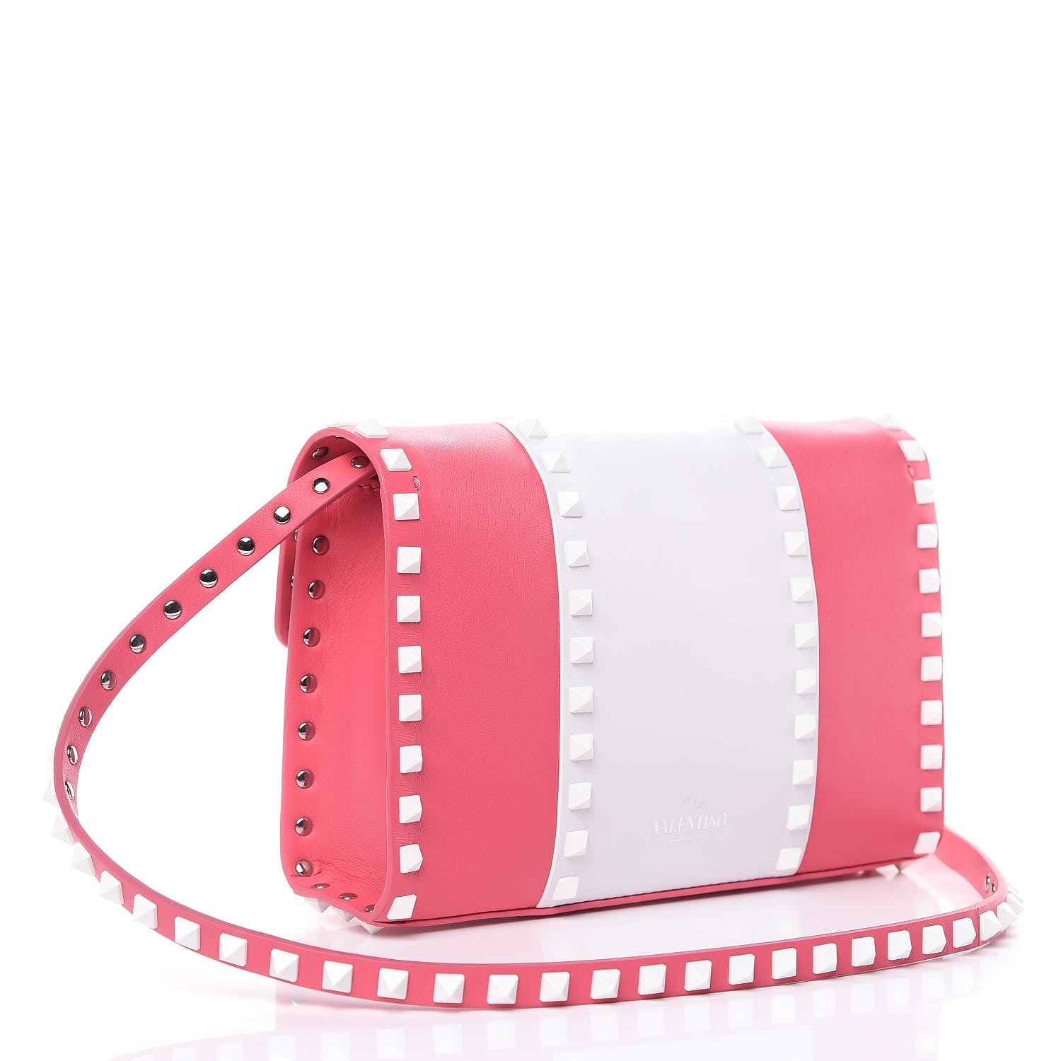 Valentino Garavani Vitello Colorblock Medium Free Rockstud Flip Lock Crossbody Bag Shadow Pink Optic White 3 of 10