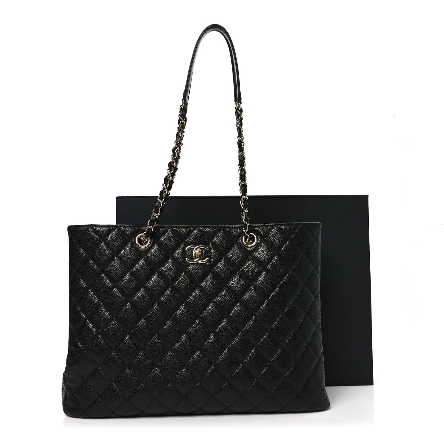 Caviar Quilted Large Shopping Tote Black