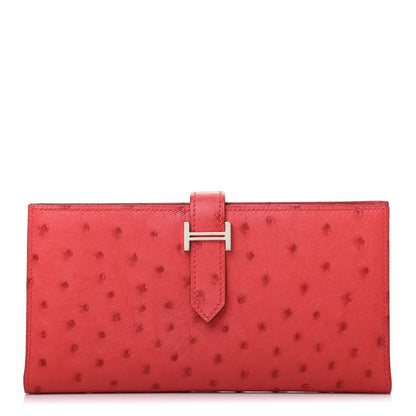 Hermes Ostrich Bearn Wallet Rouge Vif 1 of 6
