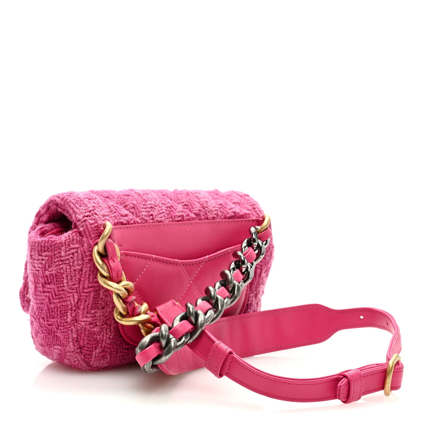 Tweed Quilted Chanel 19 Waist Bag Pink