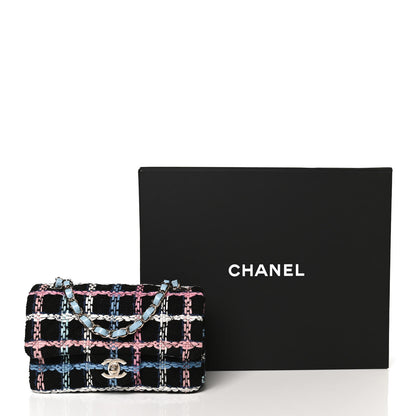 Chanel Tweed Quilted Mini Rectangular Flap Black Pink Blue Ecru 11 of 11