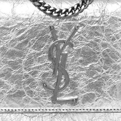Saint Laurent Metallic Crinkled Calfskin Small Classic Monogram Kate Satchel Silver 7 of 11
