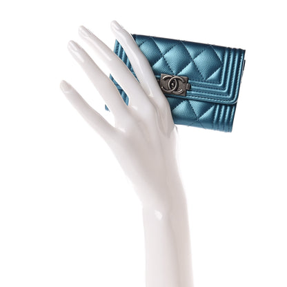 Chanel Metallic Caviar Quilted Boy Card Holder Wallet Turquoise 2 of 11