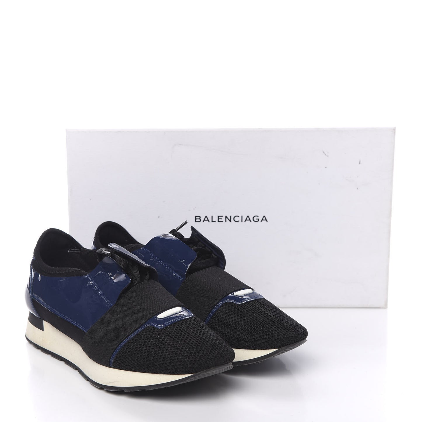Patent Calfskin Neoprene Mesh Suede Mens Race Runner Sneakers 41 Black Navy