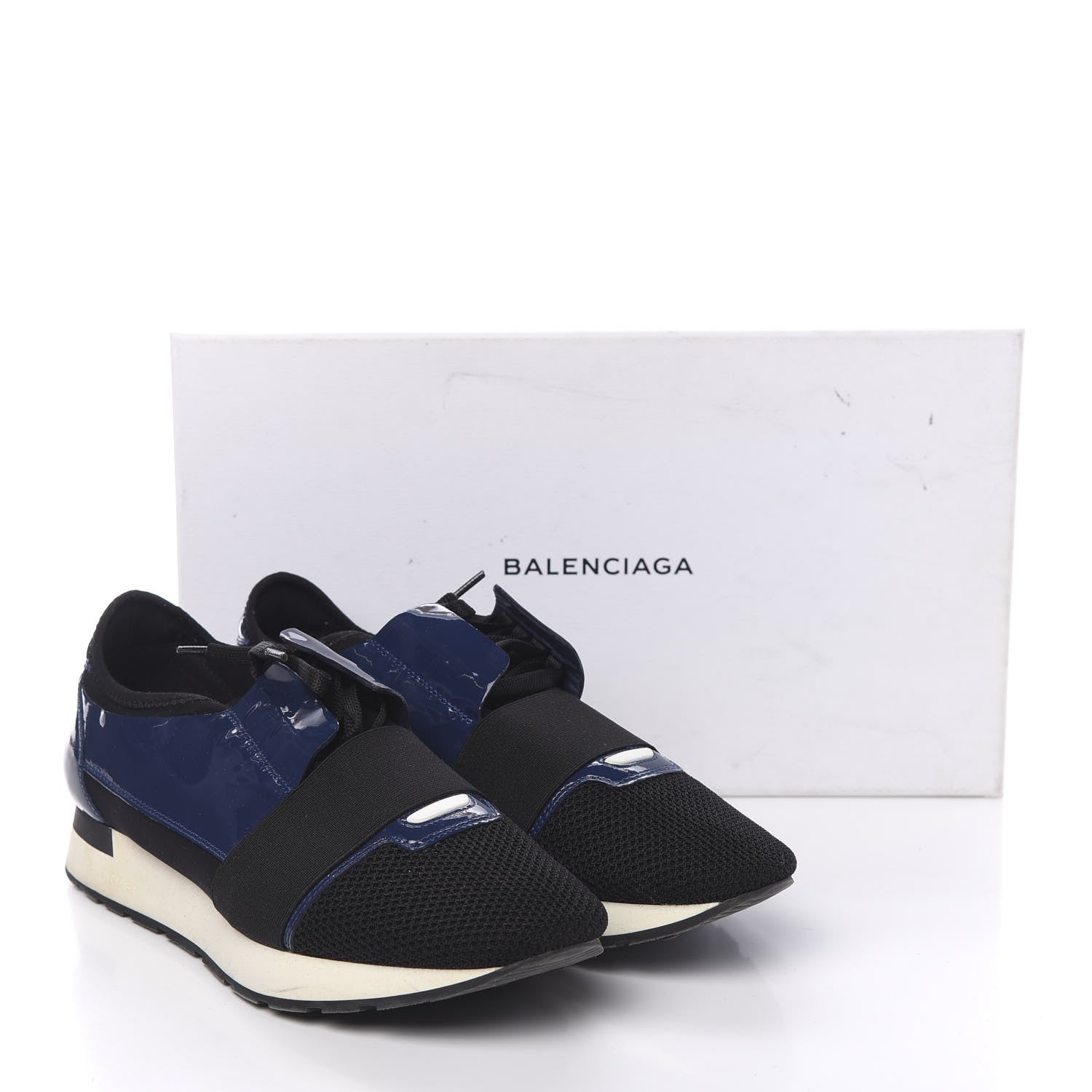 Balenciaga Patent Calfskin Neoprene Mesh Suede Mens Race Runner Sneakers 41 Black Navy 8 of 8