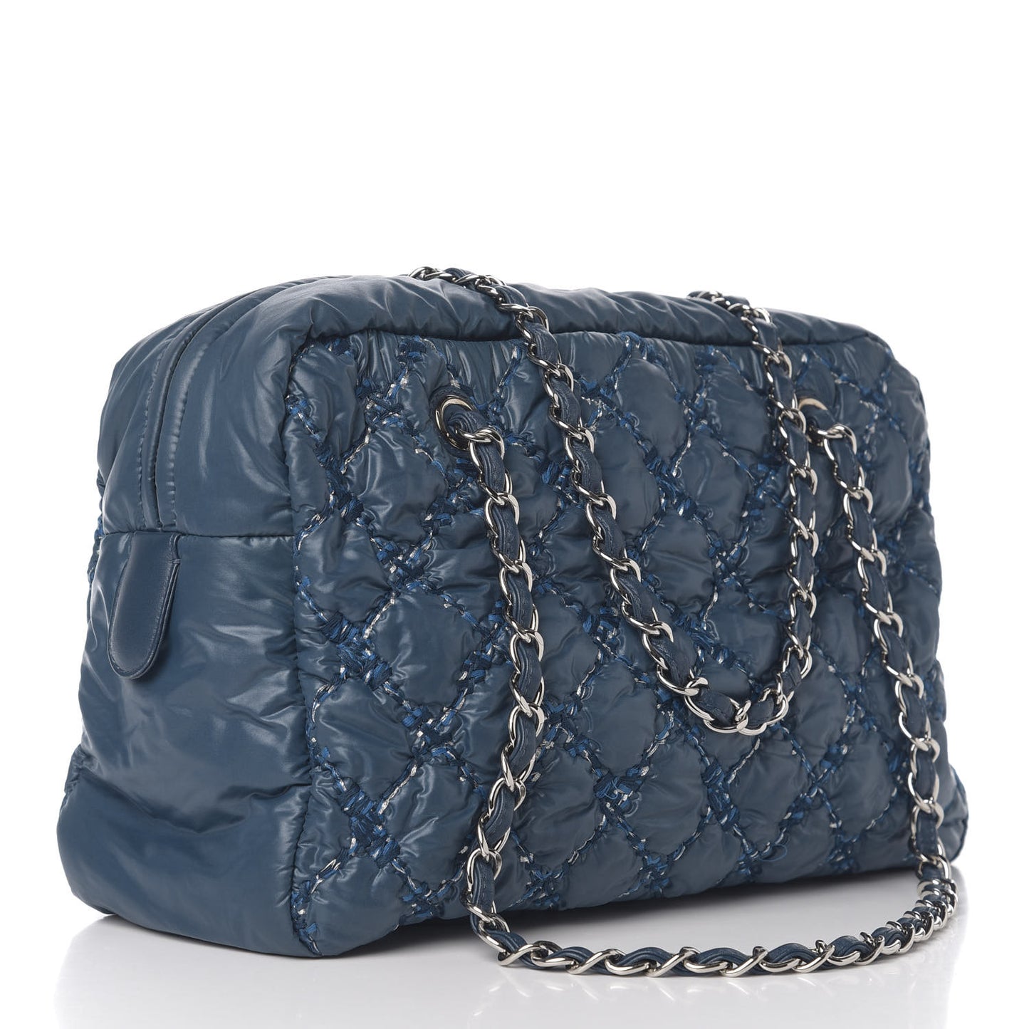 Nylon Quilted Tweed Stitch Bubble Camera Case Blue