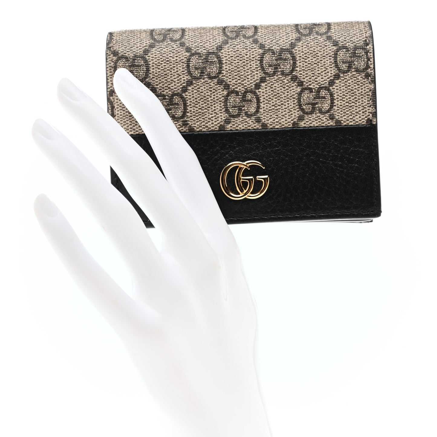 Dollar Calfskin GG Supreme Monogram GG Marmont Card Case Black Beige Ebony