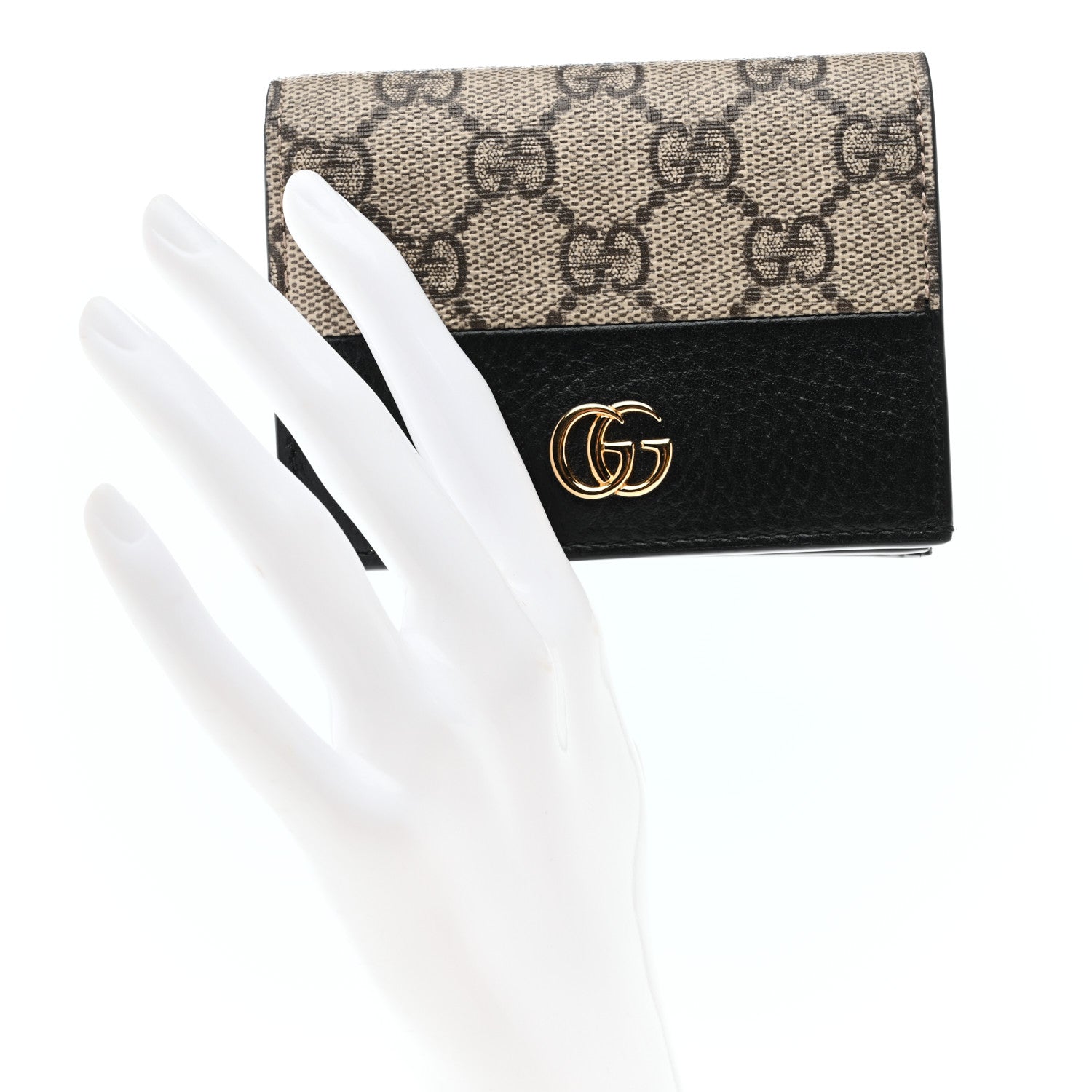 Gucci Dollar Calfskin GG Supreme Monogram GG Marmont Card Case Black Beige Ebony 2 of 8