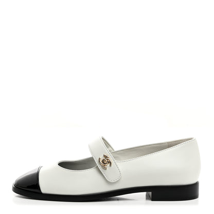 Chanel Calfskin Patent Mary Janes Flats 36 White Black 1 of 10