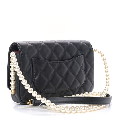 Chanel Calfskin Quilted Pearl Wallet On Chain WOC Black 2 of 8