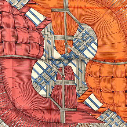 Hermes Silk Masan & Masan Scarf 90 Grege Potiron Bois De Rose 3 of 3