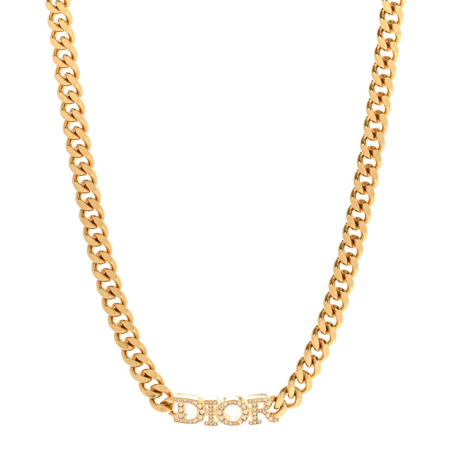 Metal Crystal Chain Logo Necklace Gold