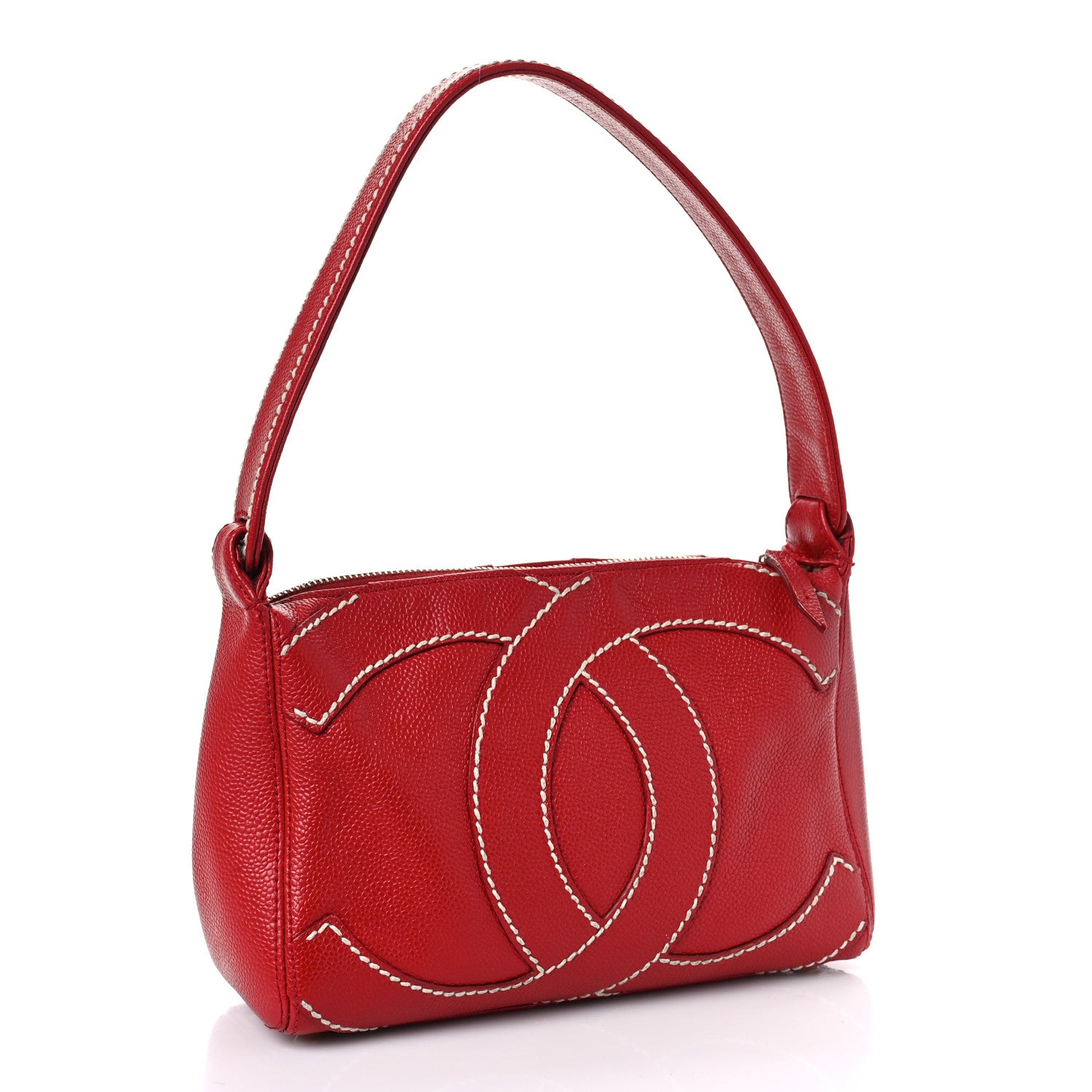 Chanel Caviar CC Stitched Small Hobo Red 3 of 10