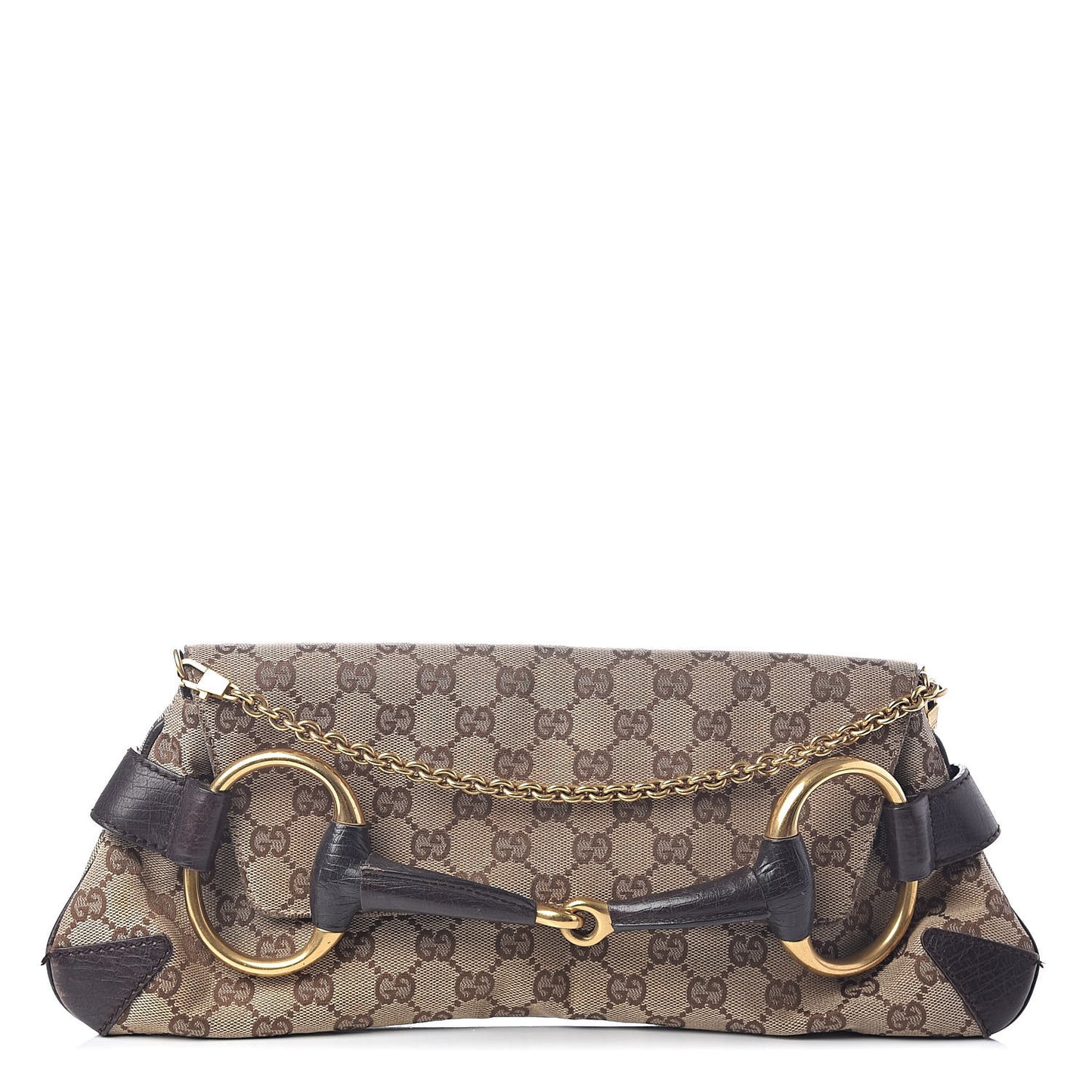 Monogram Studded Horsebit Clutch Dark Brown