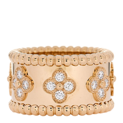 Van Cleef & Arpels 18K Yellow Gold Diamond Perlee Clovers Ring 47 4 3 of 4