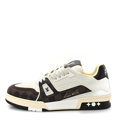 Louis Vuitton Grained Calfskin Damier Ebene Mens LV Trainer Sneakers 8 Moka Brown 1 of 10