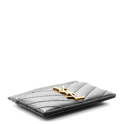 Saint Laurent Grain De Poudre Matelasse Chevron Monogram Credit Card Case Black 4 of 11