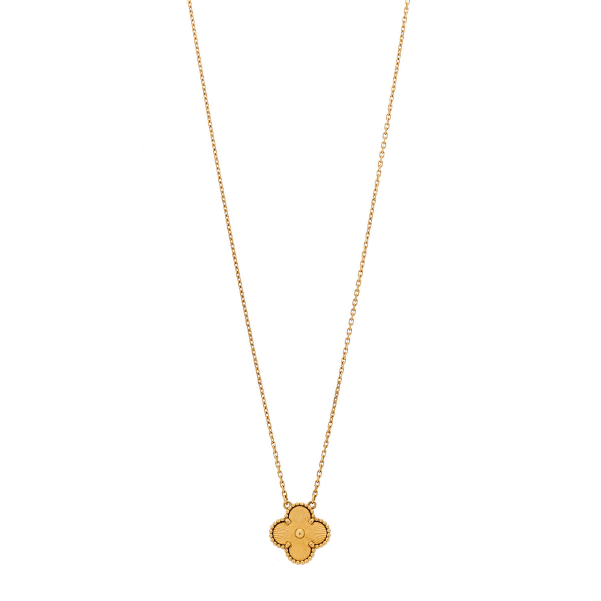 Van Cleef & Arpels 18K Yellow Gold Guilloche Vintage Alhambra Pendant Necklace 1 of 5