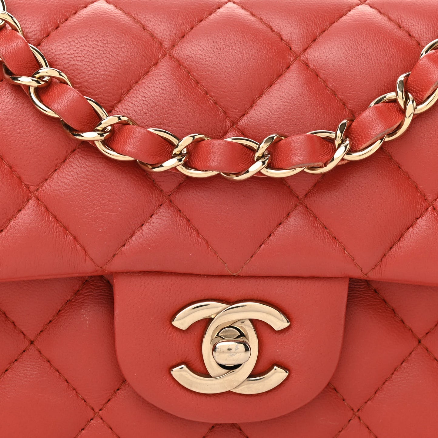 Lambskin Quilted Mini Rectangular Flap Brown