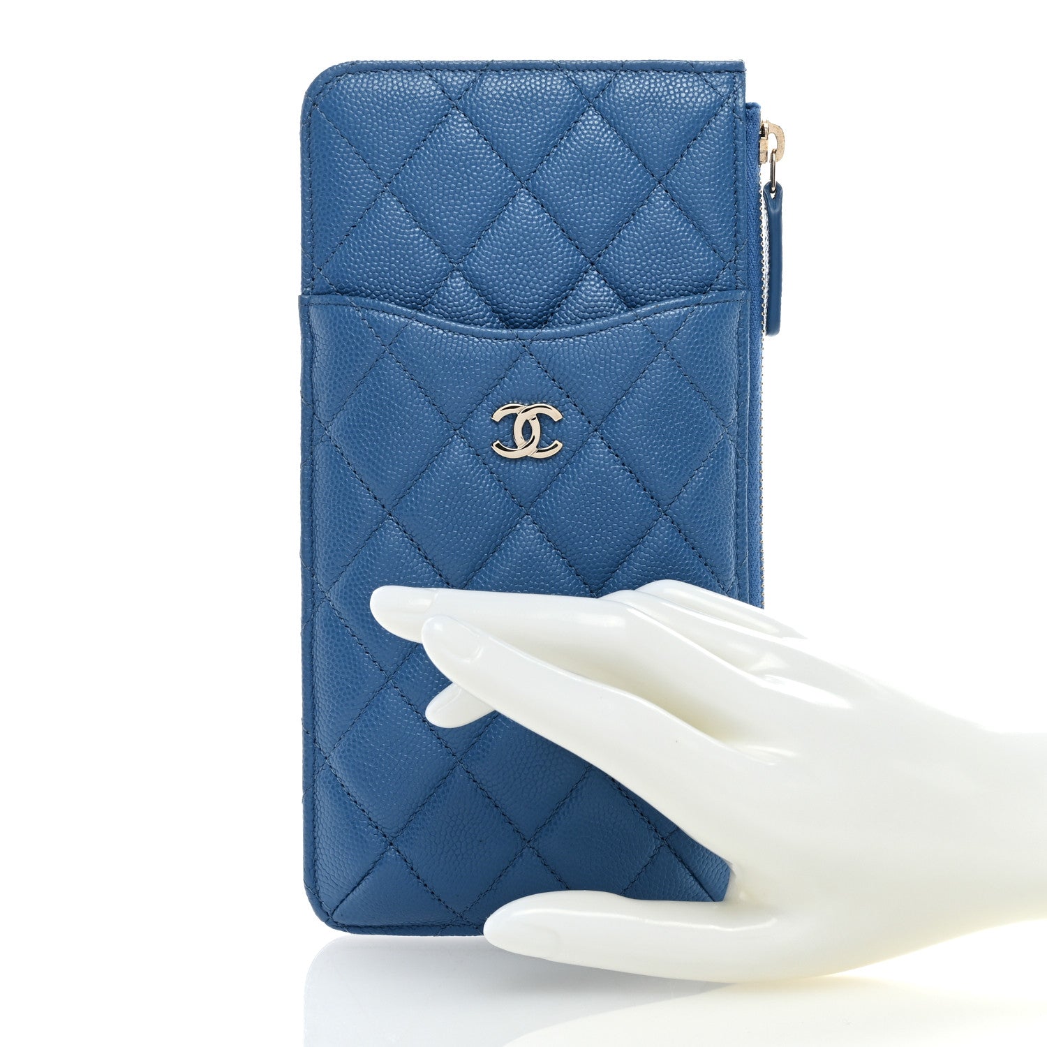Chanel Caviar Quilted Classic Flat Wallet Pouch Blue 2 of 7