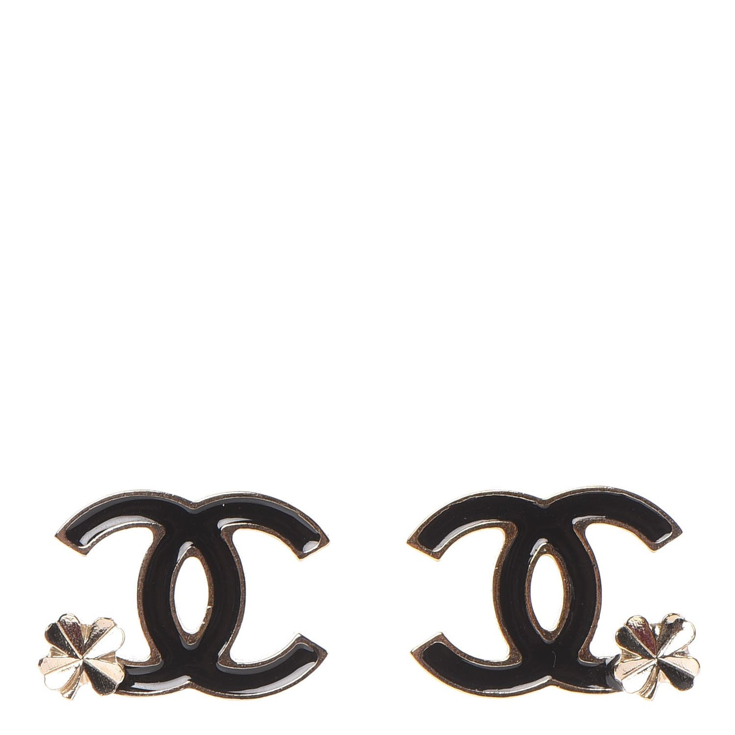 Enamel CC Clover Earrings Black Gold
