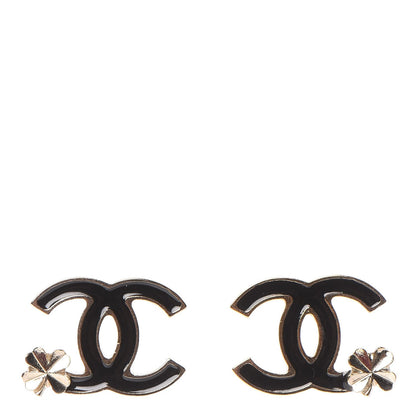 Chanel Enamel CC Clover Earrings Black Gold 1 of 5