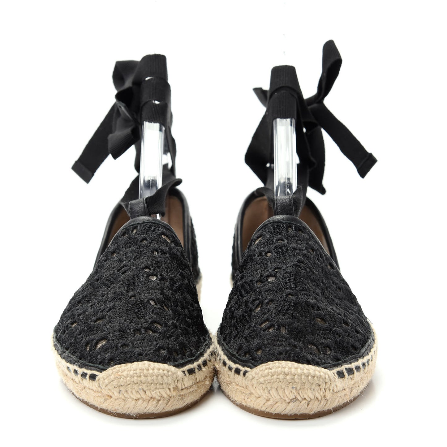 Embroidered Lace Dolphin Espadrille Flats 37 Black